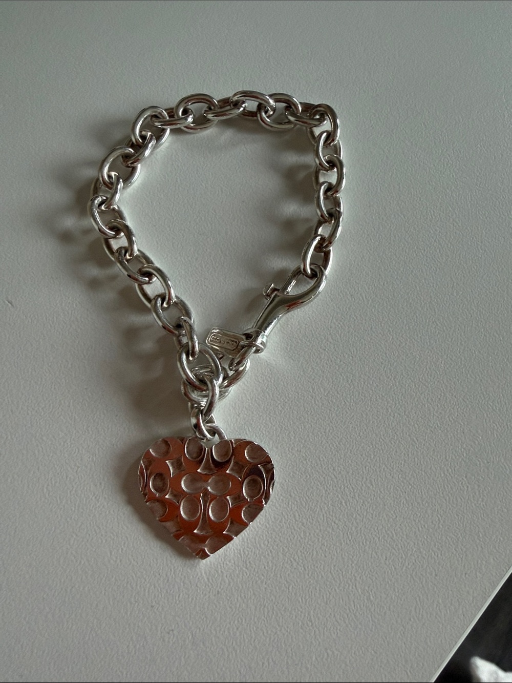 Coach Y2K Sterling Silver Signature C Heart Bracelet